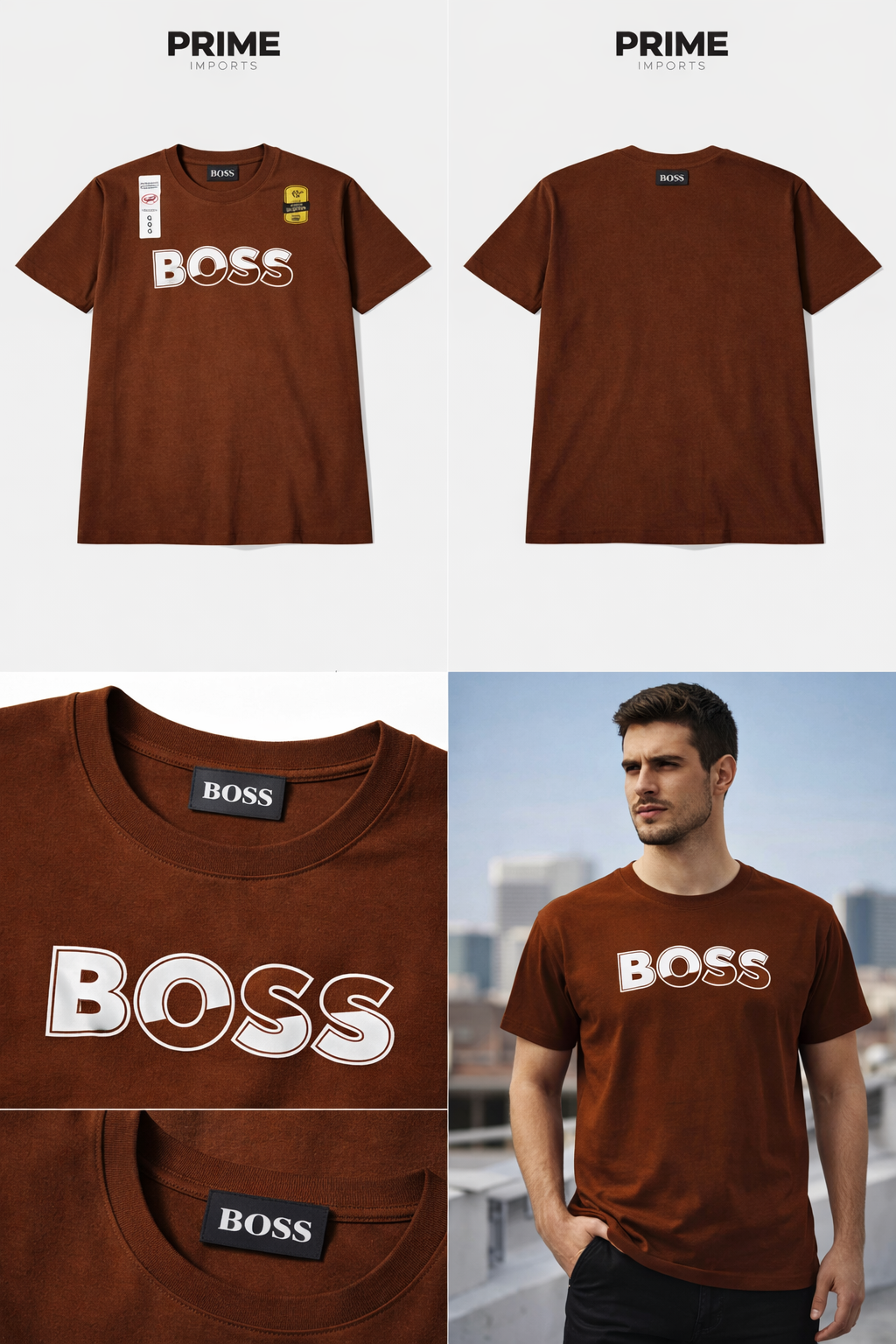 Camiseta Premium Marrom BOSS – Linha Gold | Algodão Egípcio