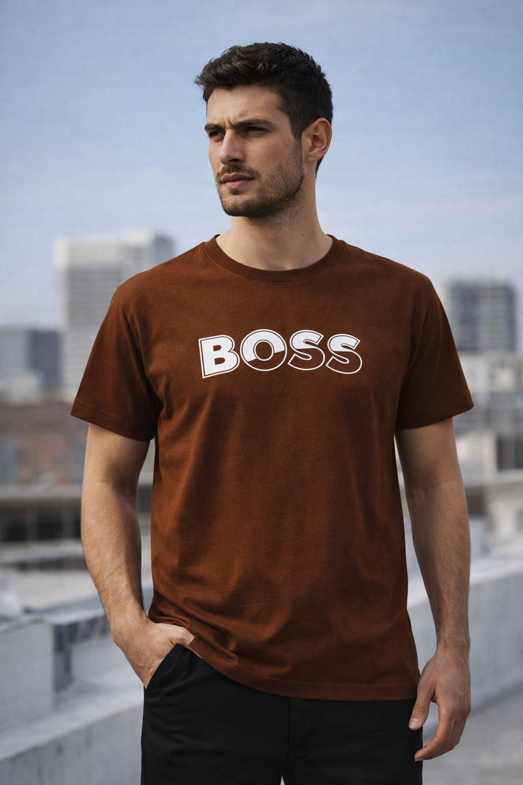 Camiseta Premium Marrom BOSS – Linha Gold | Algodão Egípcio