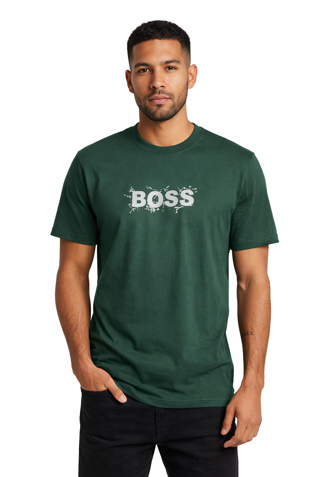 Camiseta BOSS Verde Militar – Estilo Urbano Premium