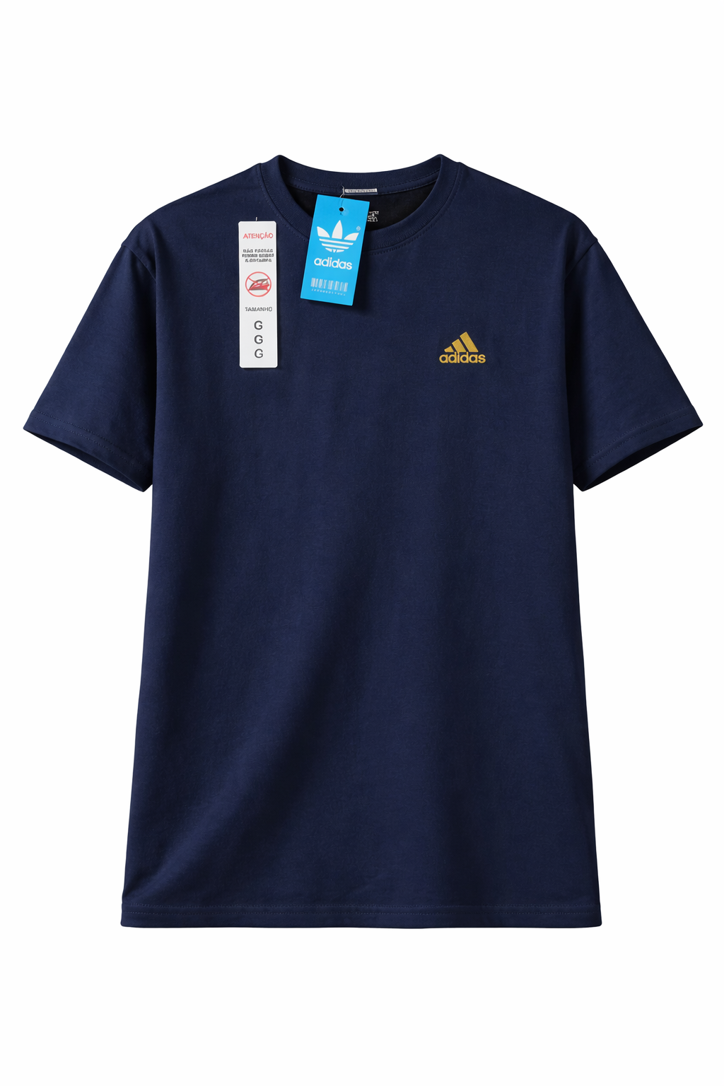 Camiseta Adidas Azul Marinho com Logo Dourado – Performance & Estilo