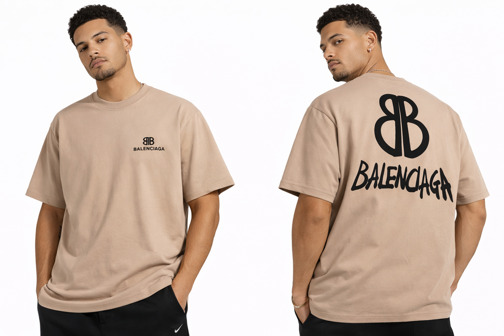 Camiseta Oversized Balenciaga Bege – Logo BB Premium