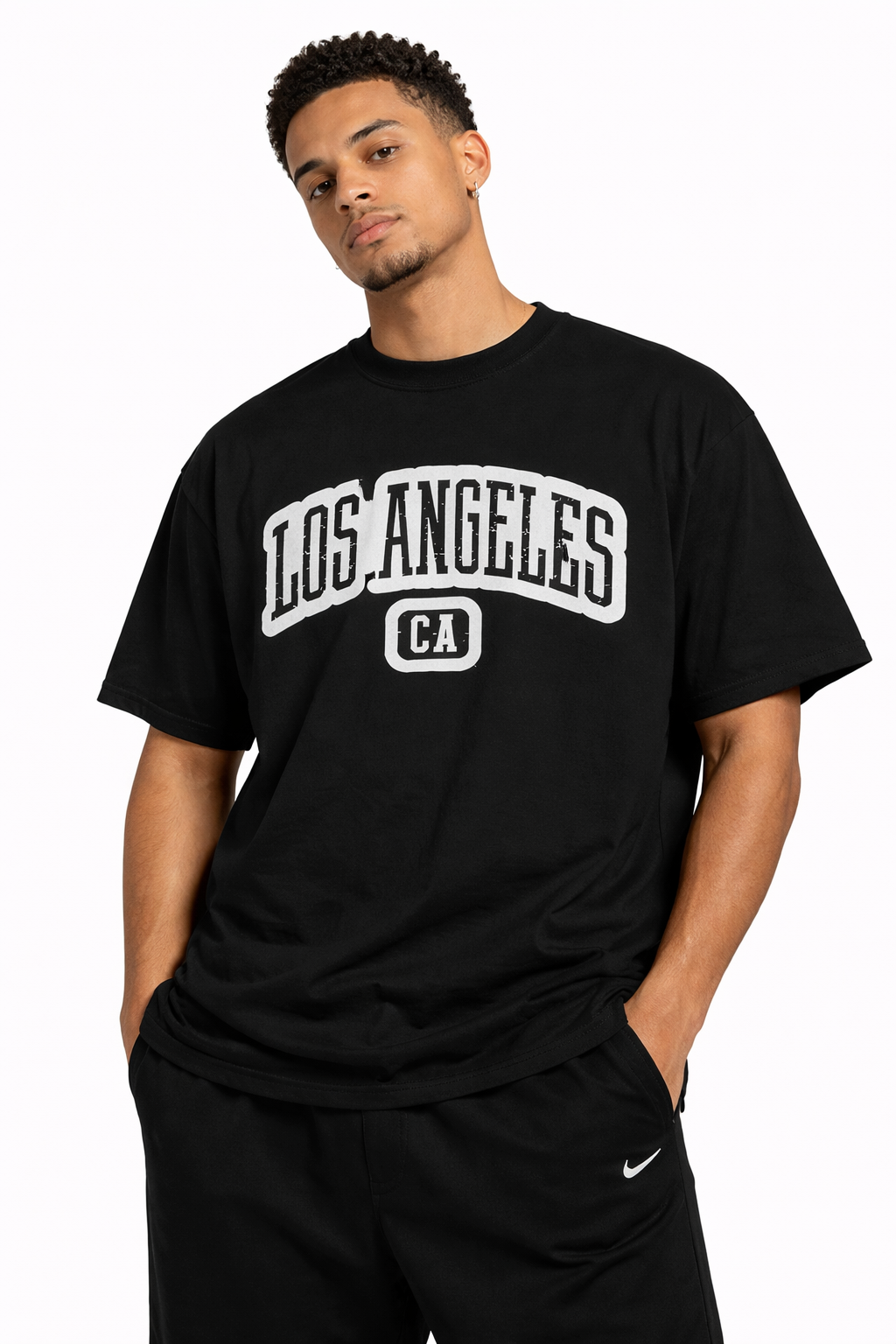 Camiseta Oversized Los Angeles Preta – Estilo College Premium